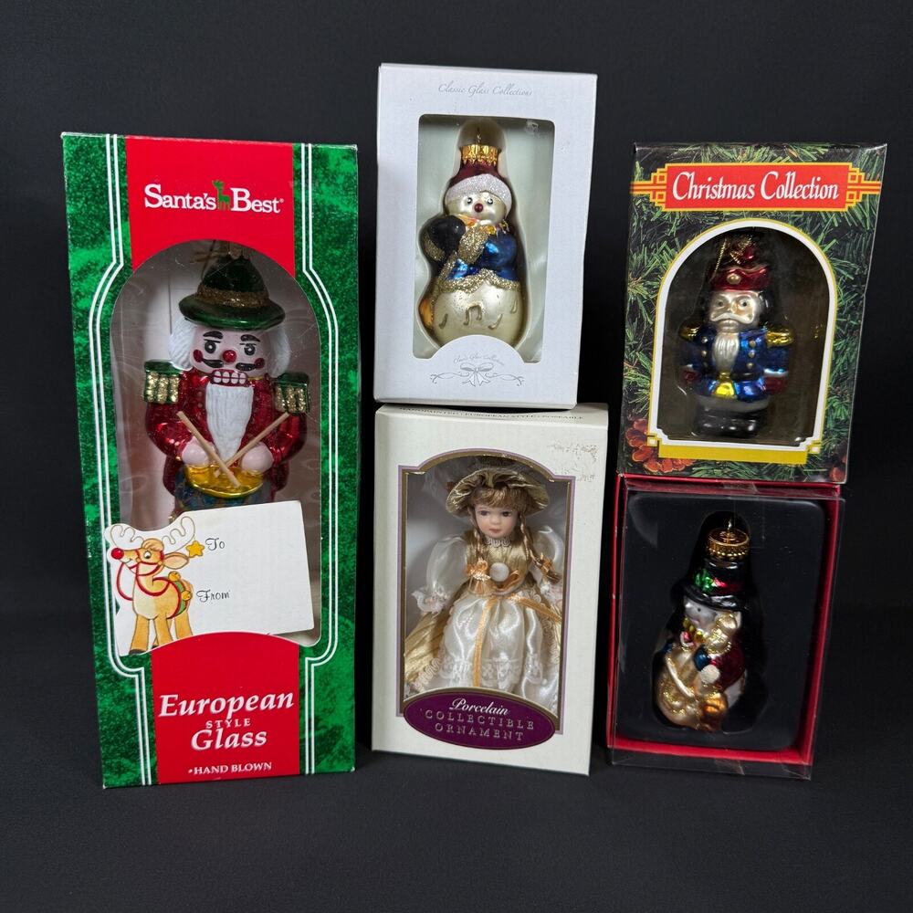 Set of 5 Christmas Ornaments Santa's Best Porcelain Collectibles snowman doll